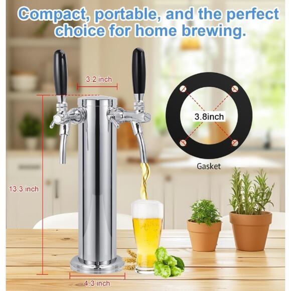 Kegerator Tower Dual Faucet Beer Tower Double Tap Beer Tower Dispenser Beer Tap - Picture 2 of 7